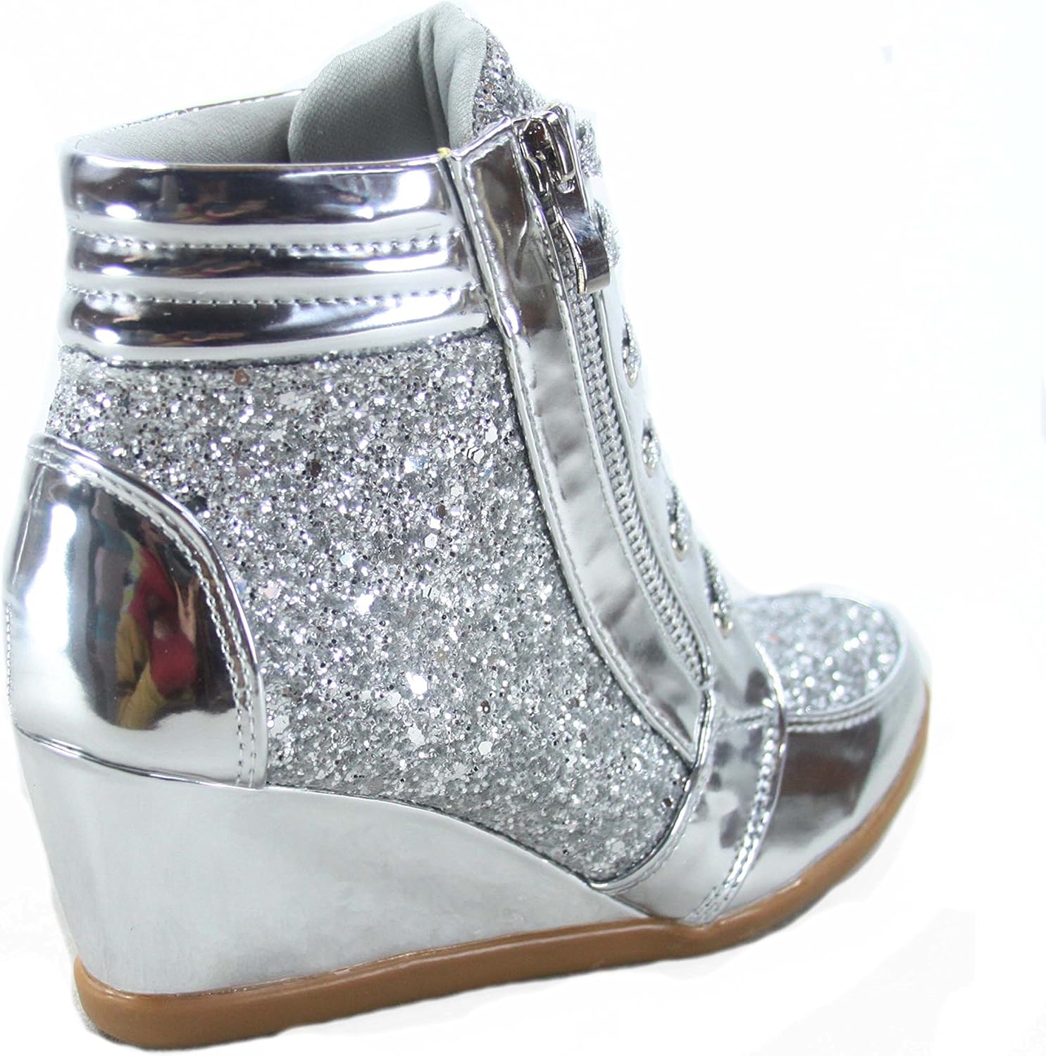silver glitter wedge sneakers