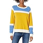 Cable Stitch Women's Colorblock Boxy Pullover Sweater Top - Crewneck Long Sleeve Casual Lightweight Cotton Knitwear
