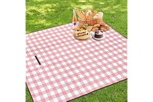 juanooo Pink Gingham Cute Waterproof Large Picnic Blanket 76"X57" Outdoor Camping Mat Rug Picnic Mat Foldable Sand Proof Beach Blanket Portable Rug for Tent Lawn Grass Hiking Concerts Indoor Play Mat