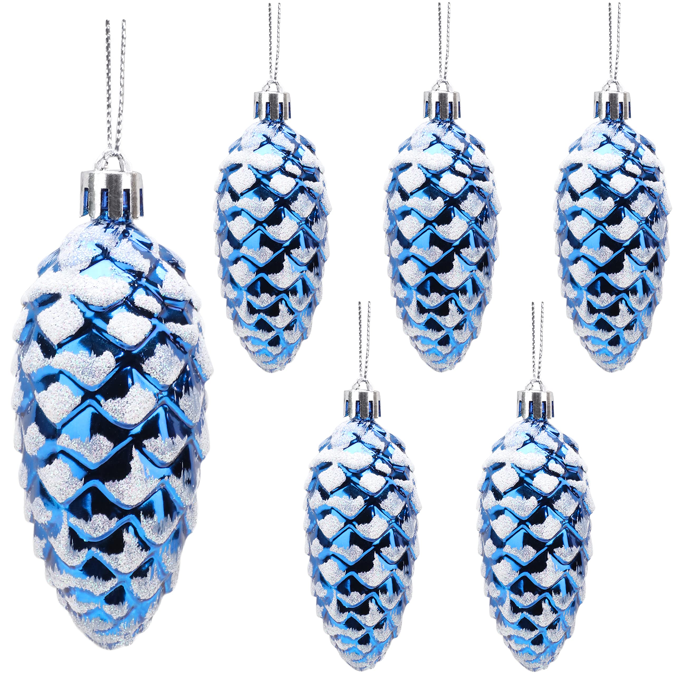 Christmas Concepts® Pack of 6–90mm Shiny & Glitter Decorated Pine Cone Baubles – Christmas Tree Decorations (Midnight Blue)