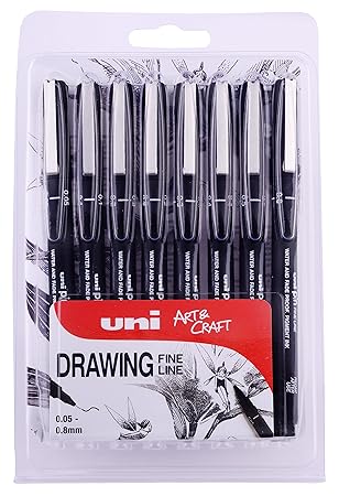uni-ball 8 PIN-Zeichenstifte, schwarze Tinte, 8 ausgewählte Federgrößen