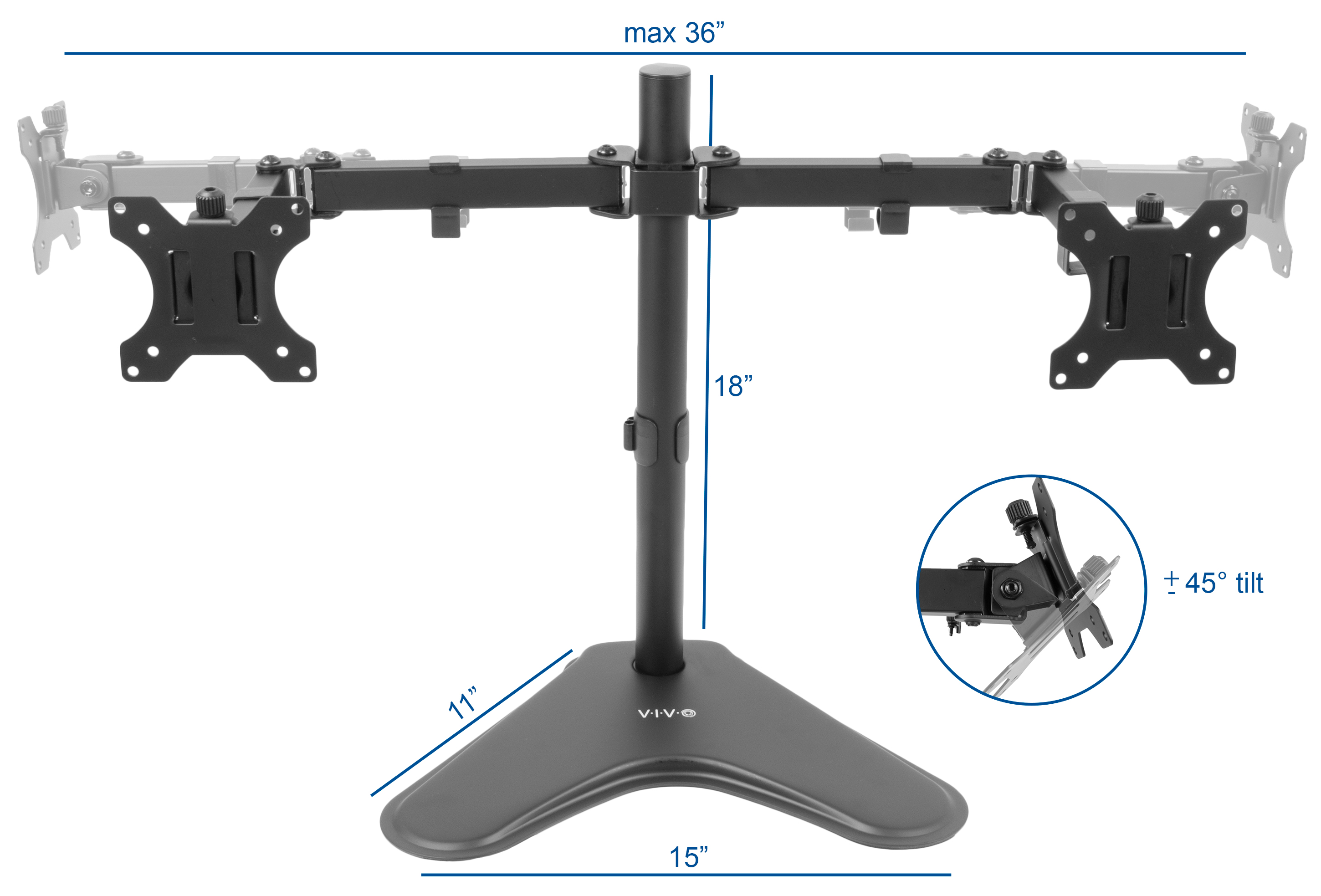 VIVO Full Motion Dual Monitor FreeStanding Desk Stand VESA Mount with Articulating Double
