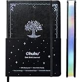 Ohuhu Bleedproof A5 Bullet Dotted Journal Notebook 126 Pages for Journaling | A5 Medium Size 5.9" x 8.3", Lay-Flat Leather Hardcover, 195 GSM Thick Dot Grid Paper for Writing, Planning, Tracking