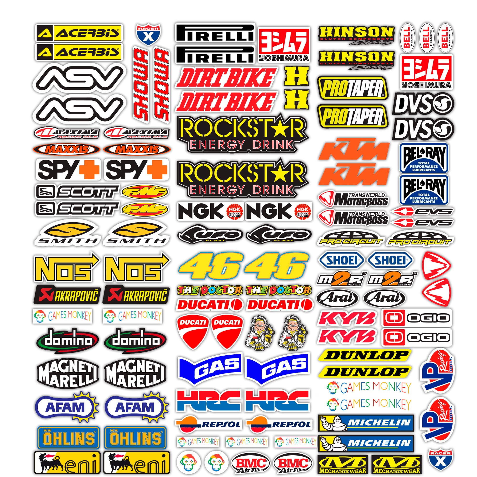 MAS DI VITALE MARIA ditta individuale Motorcycle Stickers Sponsor 113 Pcs Sticker Motocross Graphics Bike MTB Computer Scooter Model Make Vinyl Glossy Famous Brands Pack (73x67cm)