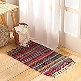 HOMEMONDE Reversible Chindi Rag Rug with Decorative Tassels | 20x32 Inches Hand-Braided Multicolor Cotton Entryway Doormat | Boho Style for Kitchen, Living Room, Bedroom, and Any Space