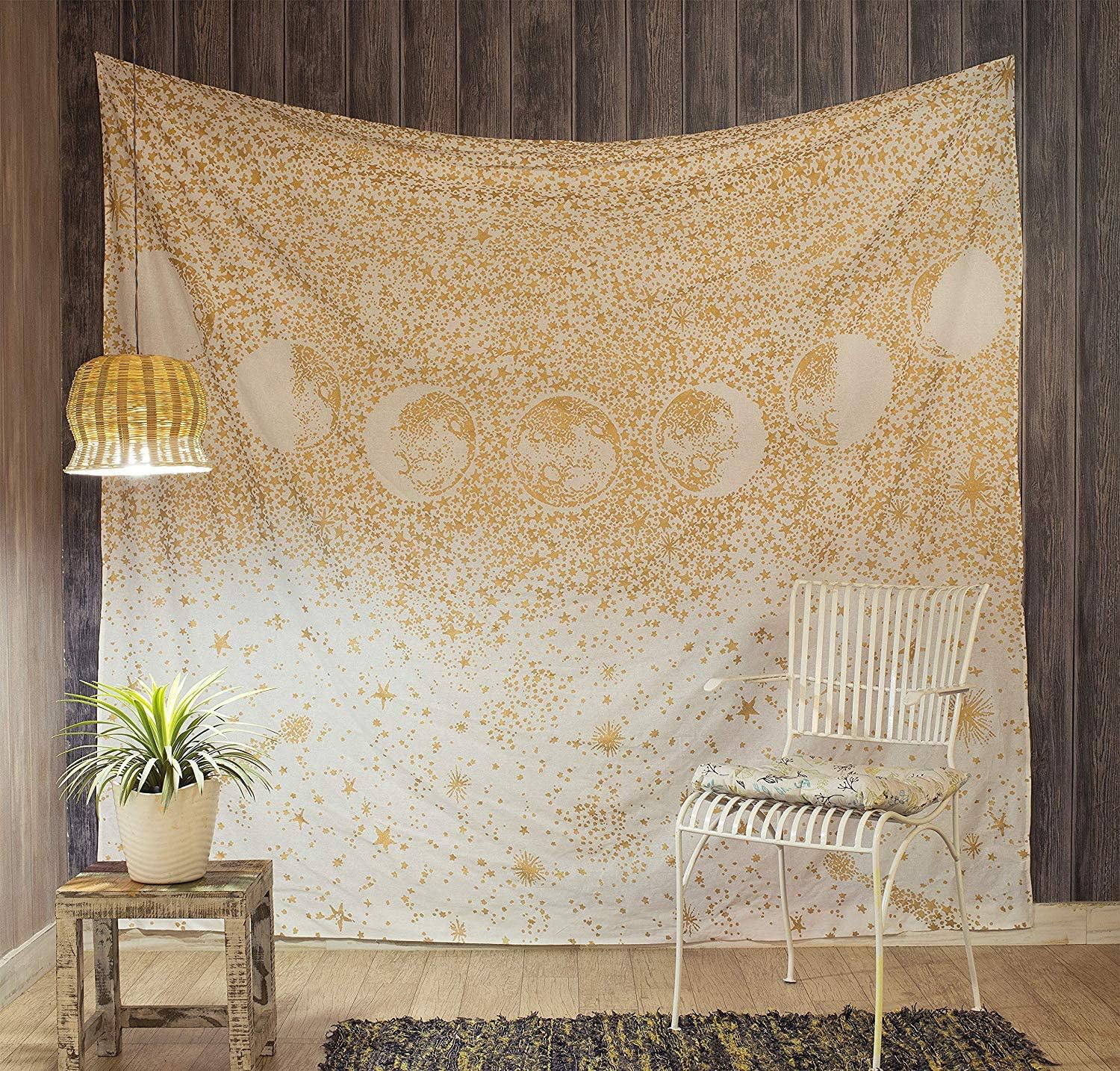 Popular Handicrafts Tapestry Wall Hanging Night Sky Hippie Mandala Bohemian Hippy Intricate Indian Tapestries Bedspread 84 x 90 Inches (215cm x 230cm) White Golden