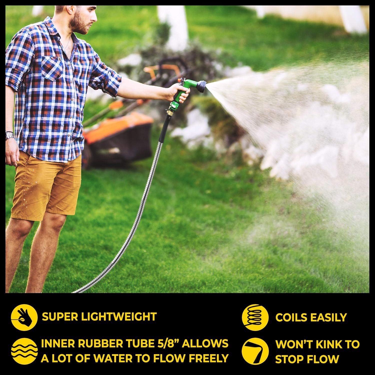 Bionic Steel PRO Garden Hose - 304 Stainless Steel Metal 100 Foot Garden Hose – Heavy Duty Lightweight, Kink-Free, and Stronger Than Ever with Brass Fittings and On/Off Valve – 2019 Model : Garden & Outdoor