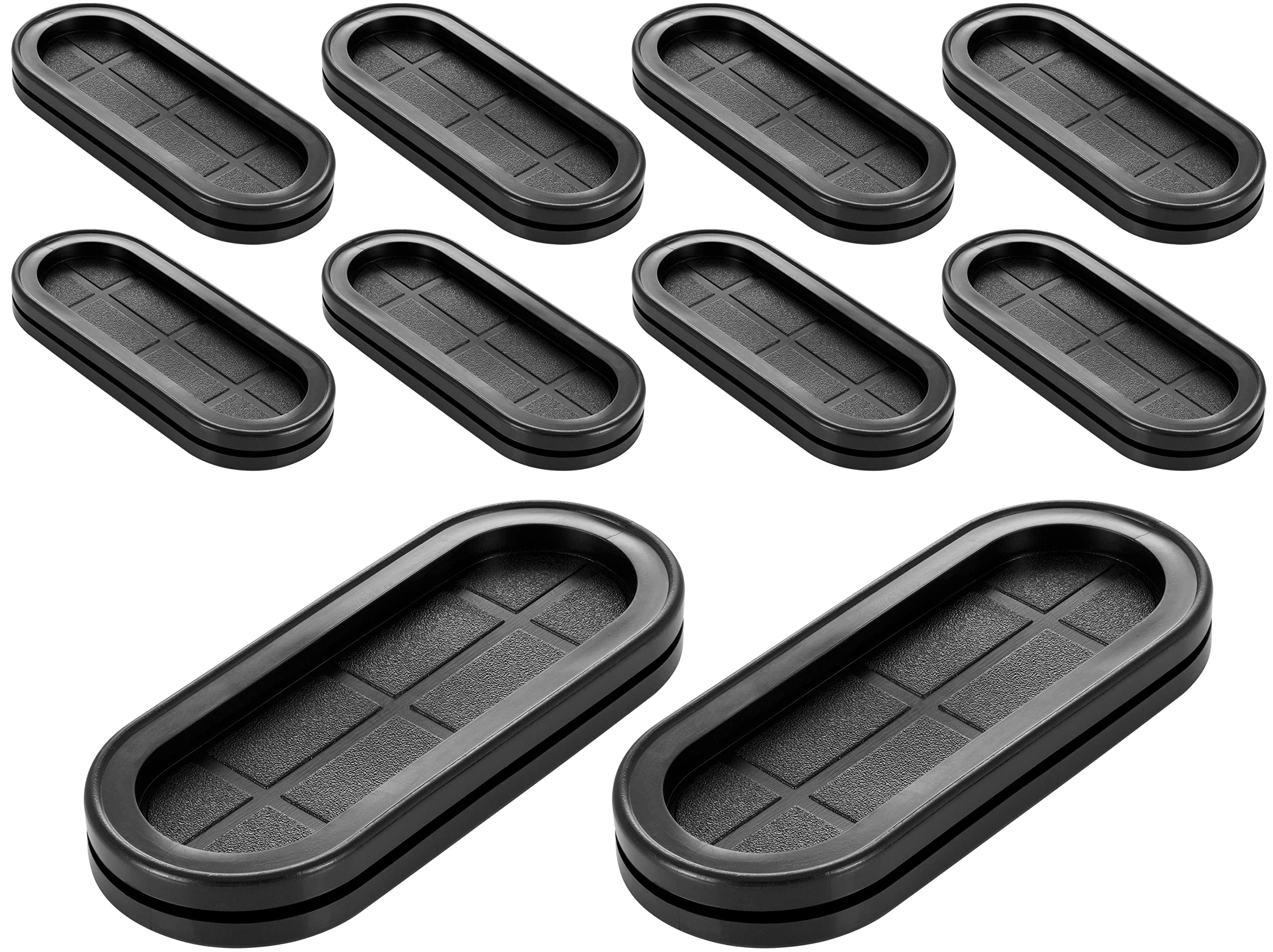 Poppstar Set of 10 Oval Rubber Grommets (91 x 37 x 11 mm) Cable Protection Grommets made of Rubber for Cable Feedthrough, Colour Black