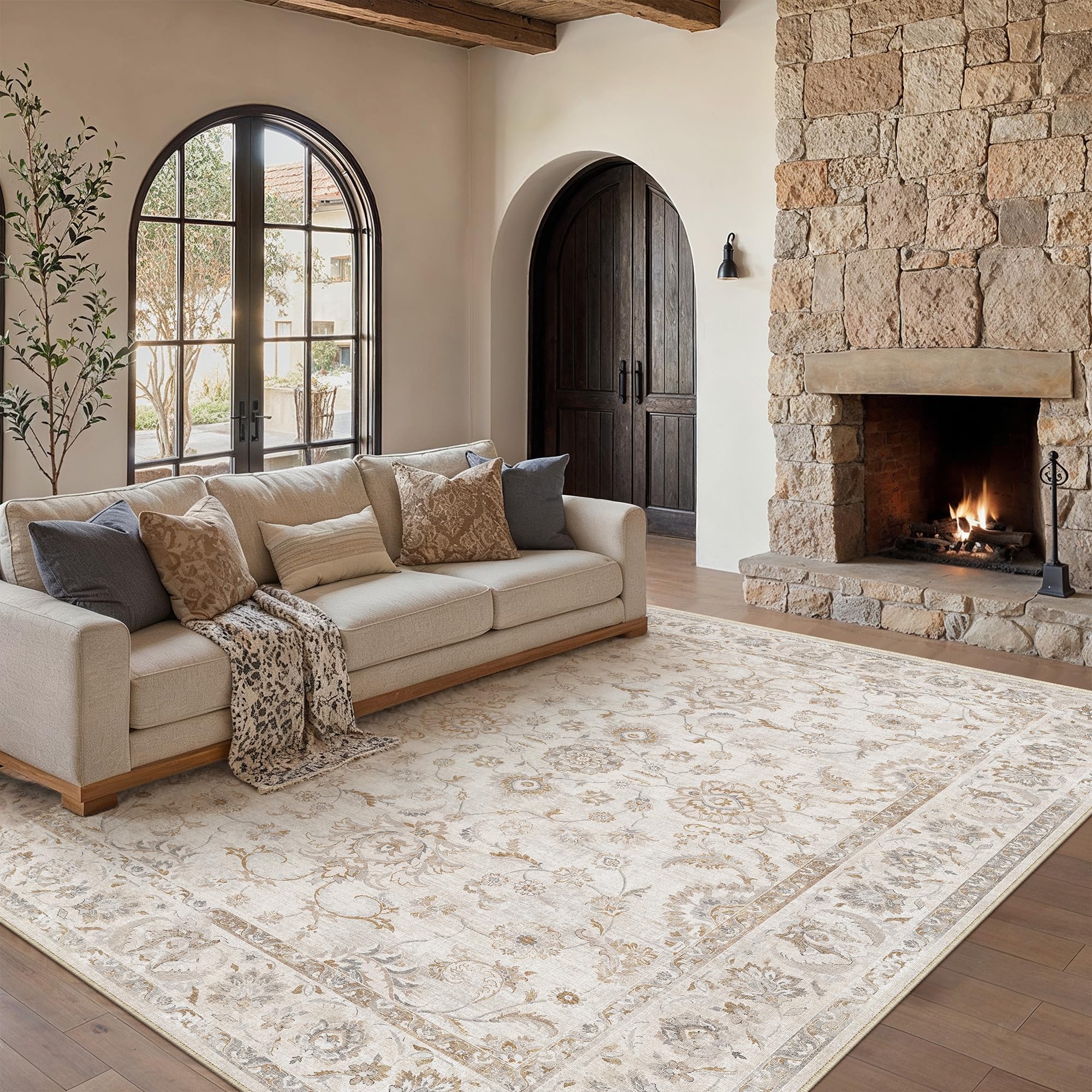 Amazon Large Cream Rug PureCozy Vintage Living Room Area Rug, 200x300cm Machine Washable Non ...