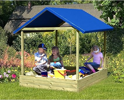 Gartenpirat Sandkasten Sophie 153x153 Cm Mit Blauem Dach Tuv Gepruft Amazon De Spielzeug