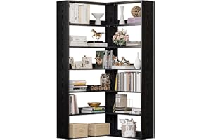 IRONCK Bookshelves 6 Tiers with Baffles Industrial Large Corner Etagere Bookcase Storage Display Rack for Living Room Home Office