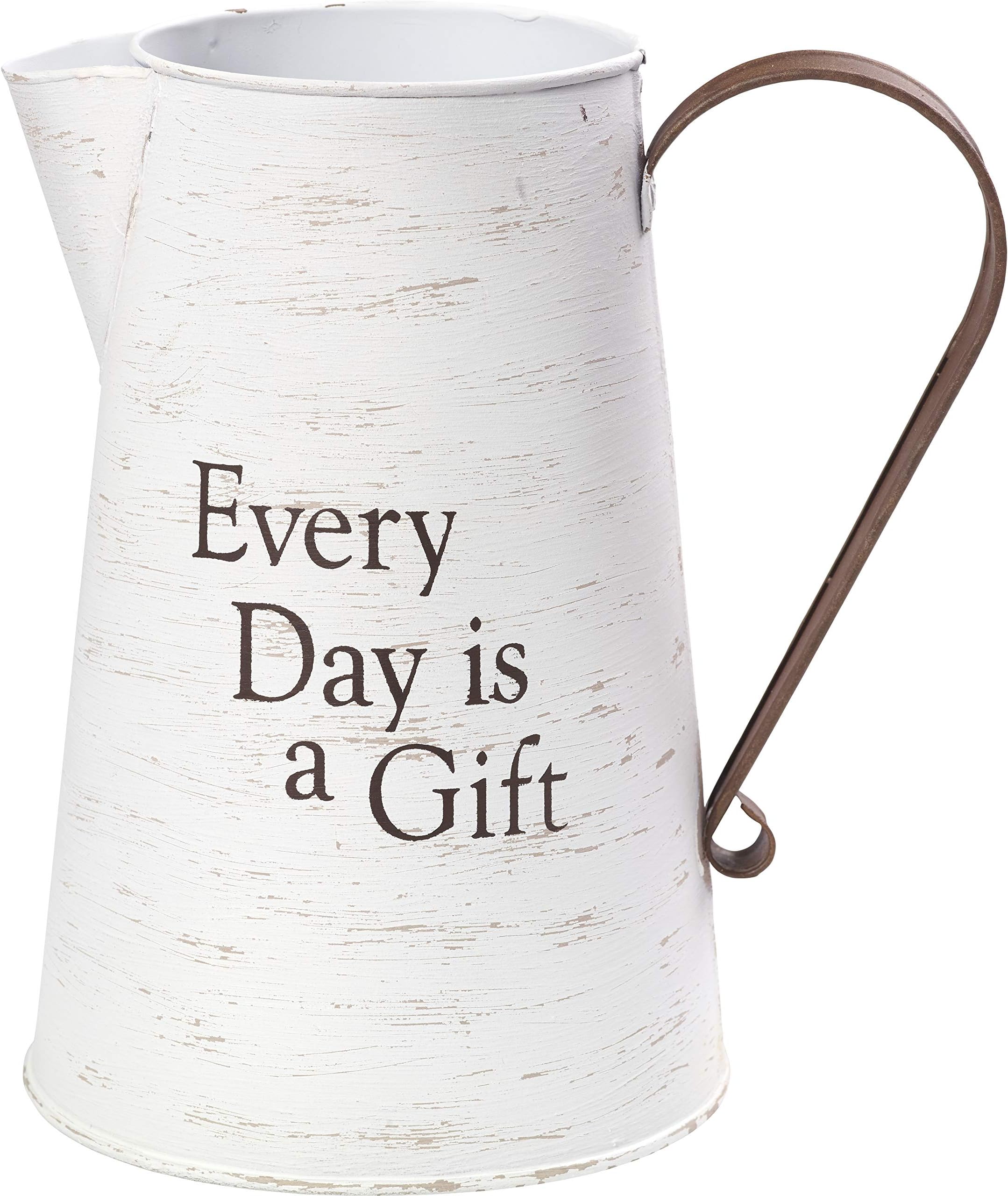 Precious Moments Every Day is A Gift Rustic Farmhouse Distressed Metal Decorative Container & Vase Home Décor 17343