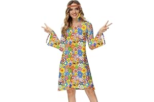 Deerose Women's 70s Hippie Costume Retro Go Go Groovy Dress