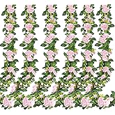 Sggvecsy 6Pcs 46.5Ft Artificial Rose Vine Fake Flower Garland Floral Garland Faux Silk Hanging Vine Rose Ivy Vines for Wedding Arch Party Wall Garden Ceremony Background Outdoor Decor (Pink)