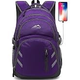 ProEtrade Backpack Bookbag for College Laptop Travel, Fit Laptop Up to 15.6 inch with USB Charging Port Multi Compartment Anti theft, Gift for Women Men (Purple)