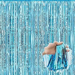6 Pack 3.28x9.8 Ft Light Blue Foil Fringe Curtains