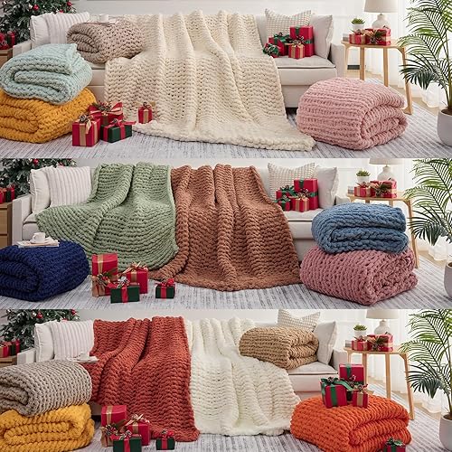 Chenille Yarn Blanket Chunky Knit Blankets Amazon L'AGRATY Chunky