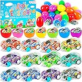 48 Pack Prefilled Easter Eggs Filled with Pull Back Cars, Easter Eggs with Toys Inside, Easter Hunt Basket Stuffers Easter Theme Party Favors Classroom Prizes Gift for Kids Toddlers Girls Boys