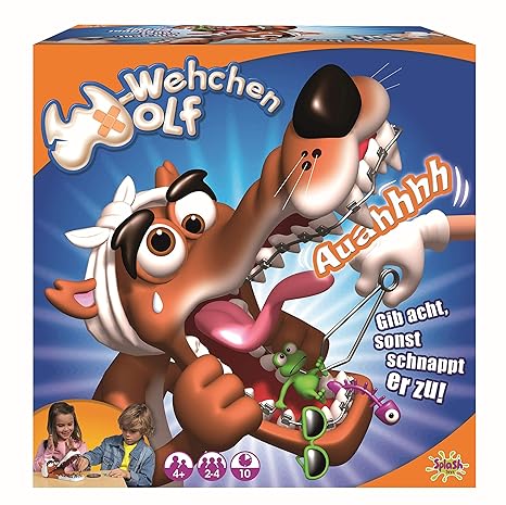 Splash Toys 30182 - Geschicklichkeitsspiel W - Wehchen Wolf, Kinderspiel mit großem Wolfsmaul, das Geräusche macht, ideal für