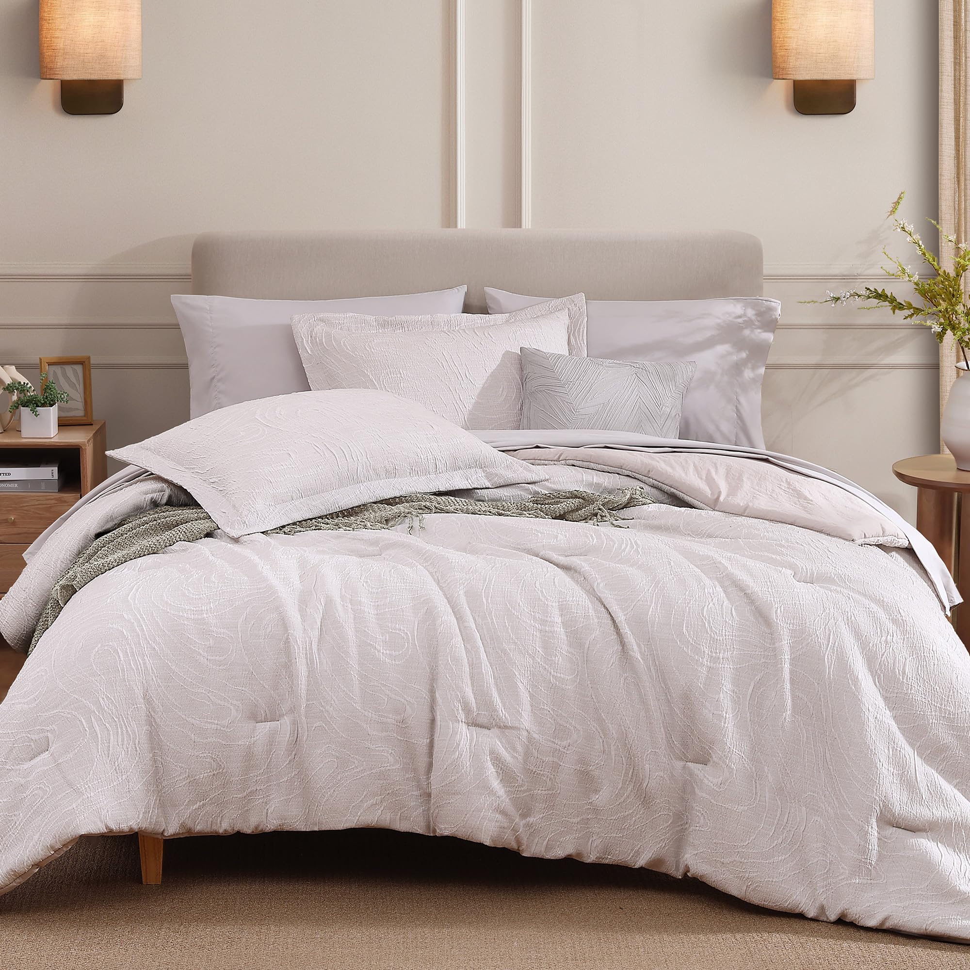 Photo 1 of Monbix Jacquard Full Size Comforter Sets, 7 Pieces Pebble Marble Farmhouse Bedding Set, All Season Bed in a Bag with Comforter, Sheets, Pillowcases & Shams (Full, 80''x90'')