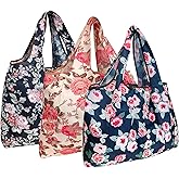 Wrapables Eco-Friendly Large Nylon Reusable Shopping Bags (Set of 3), Rose Garden