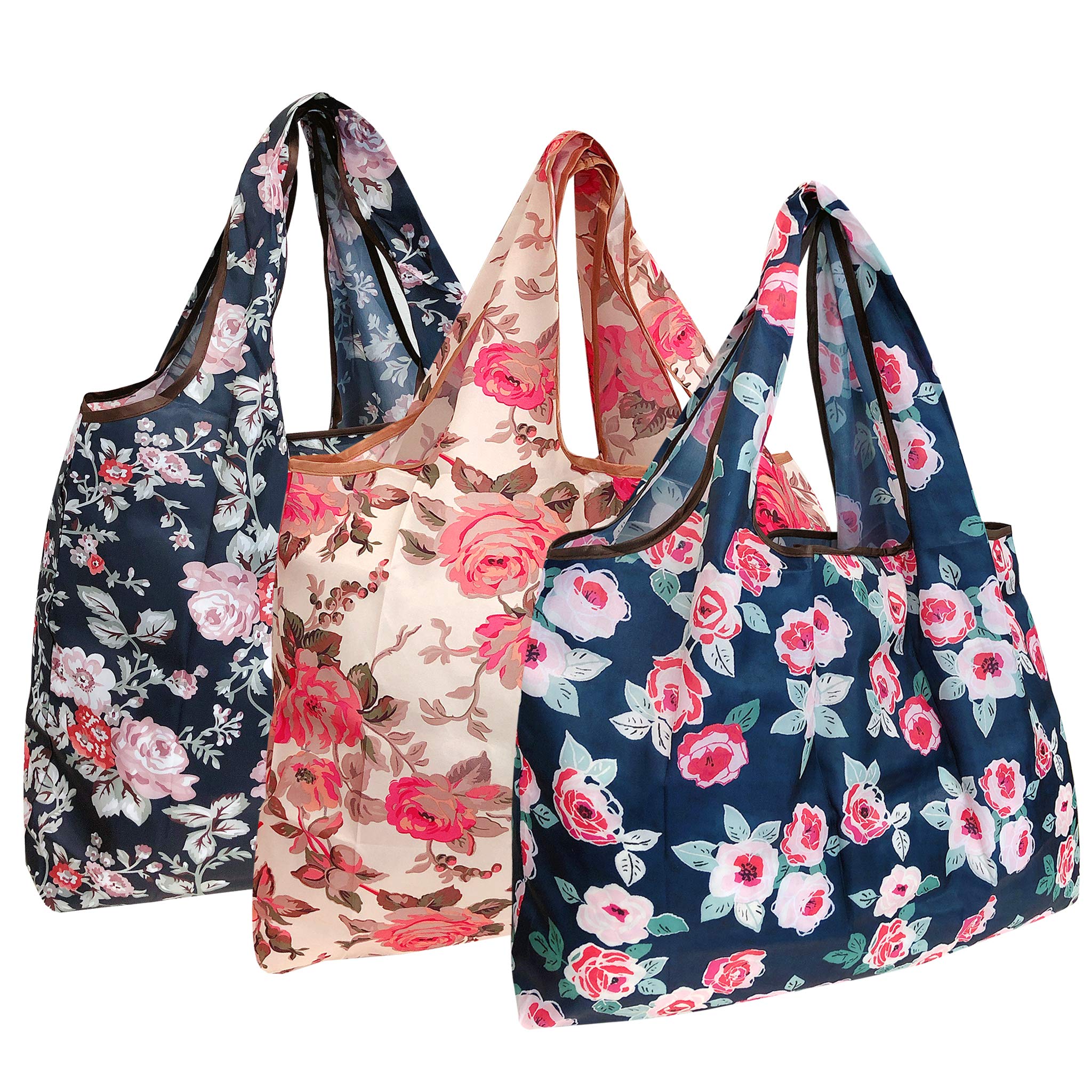 Wrapables A72042c Eco-Friendly Large Reusable Shopping Bags, Foldable, Lightweight, Durable, Nylon, Rose Garden