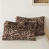XeGe Fluffy Faux Fur Cheetah Print Pillowcases, Set of 2 Plush Fuzzy Leopard Print Long Bed Pillow Covers, 20x26 Shaggy Furry Pillow Shams with Zipper Bed Couch Sofa, Brown and Black, Standard Size