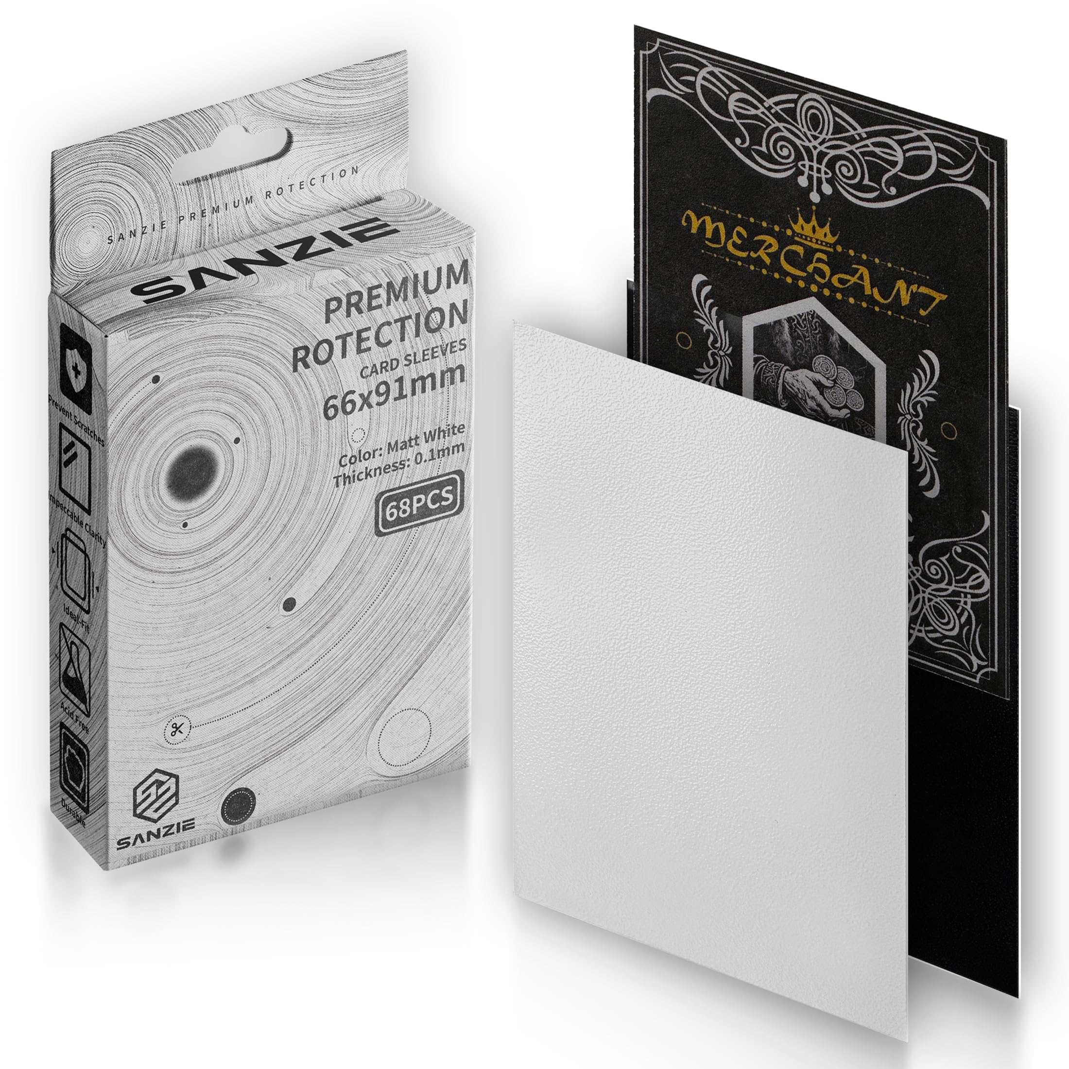 SANZIE Card Sleeves 68 PCS Glossy Card Sleeve Deck Card Protector Sleeves Trading Card Sleeve Fit for MTG, TCG, PTCG and Trading Cards (Light Gray)