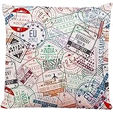 Ofocam Throw Pillow Cover Travel Passport Stamp International Arrivals Sign Rubber Visa Pattern Trip Decorative Throw Pillow Cushion Case for Home Couch Bed Sofa Car 18 x 18 Inches Pillowcase