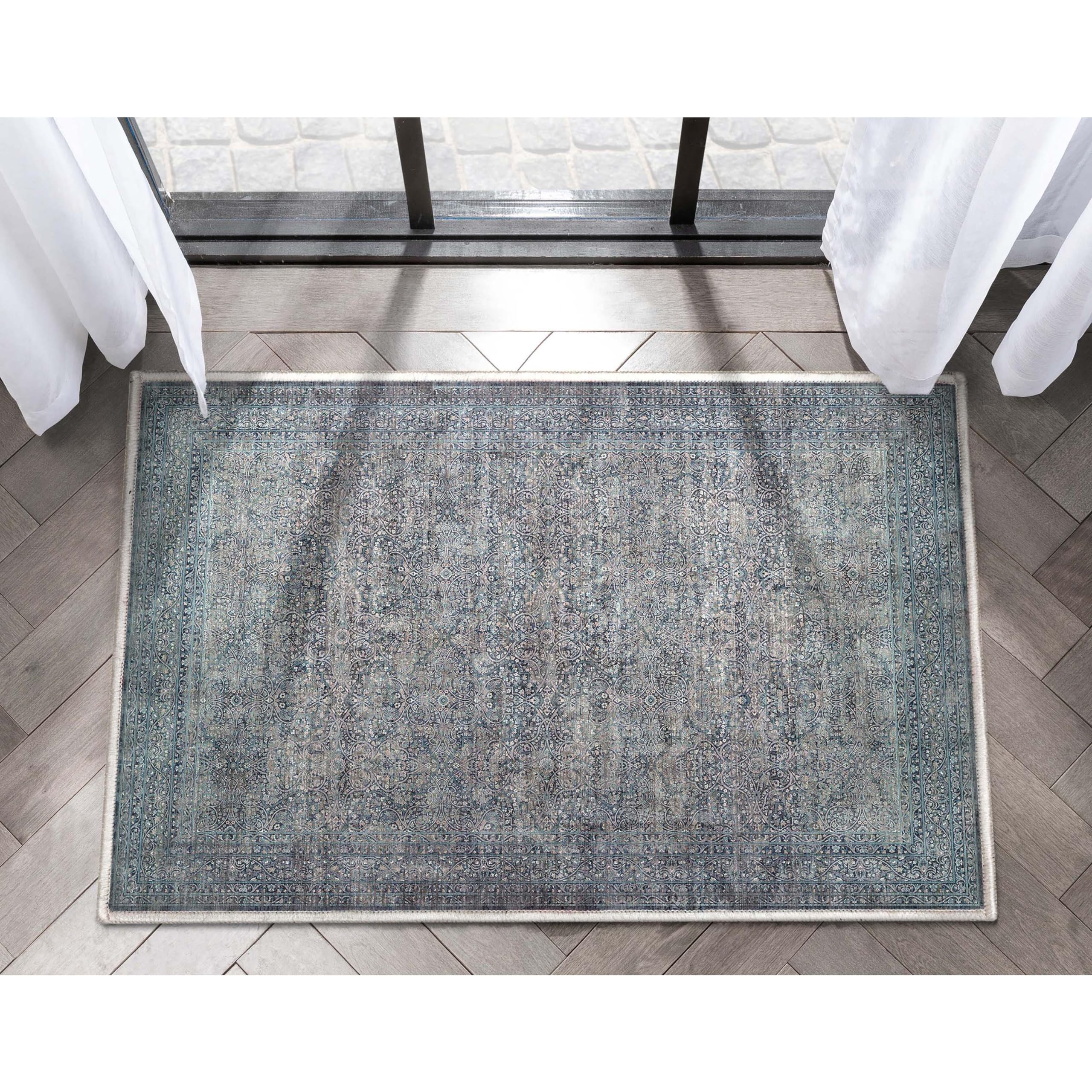 Well Woven Asha Collection Elegant Blue Oriental 2×3 Accent Doormat Perfect for Entryway or Kitchen Ideal for High-Traffic Areas with Vintage-Inspired Low Pile