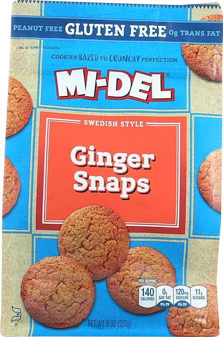 Mi-Del Gluten Free Cookies, Swedish Ginger Snaps, 8 Ounce