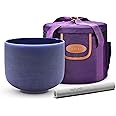TOPFUND Indigo A Note Crystal Singing Bowl 8" Third Eye Chakra with Heavy Duty Carrying Case and Suede Mallet