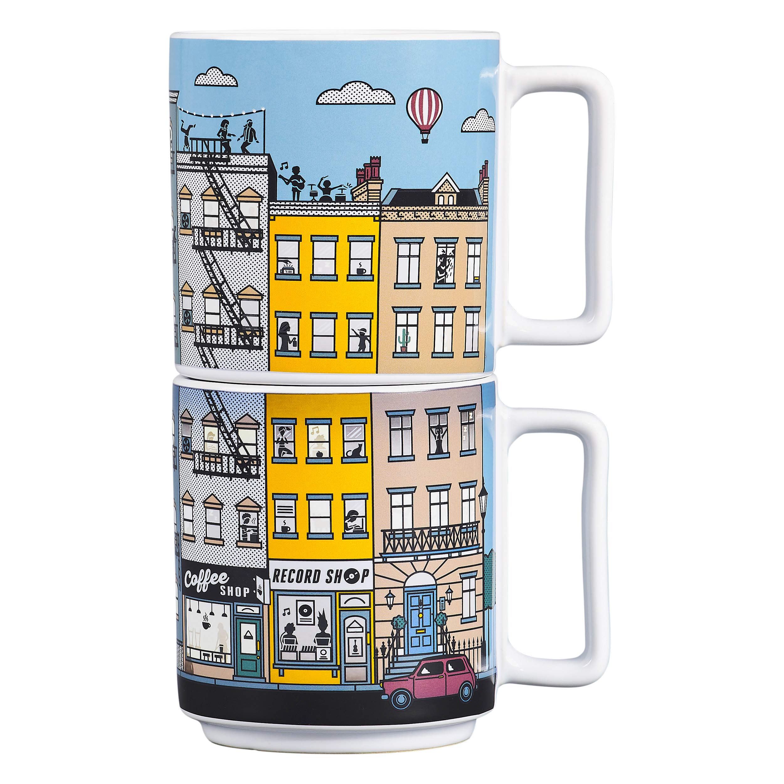 Yes Studio YAY005 Heat Changing Stacking Mugs-City Ceramic Novelty