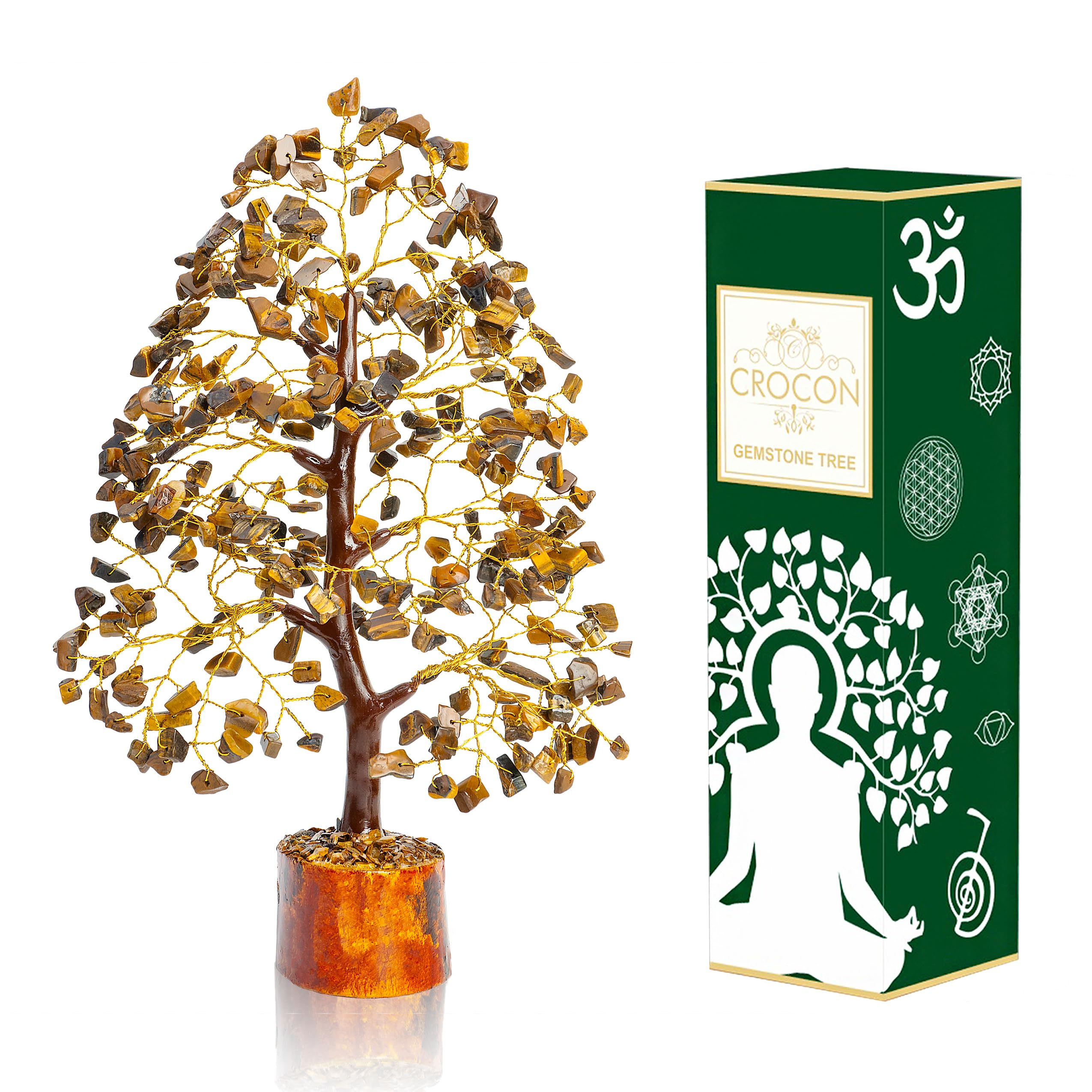 "Tiger Eye Gemstone Tree of Life - Crystal Tree for Positive Energy, Feng Shui Decor - Chakra Money Bonsai Tree, Good Luck Healing Crystals - Meditation Stones, Spiritual Unique Gift 10-12""" — image 1