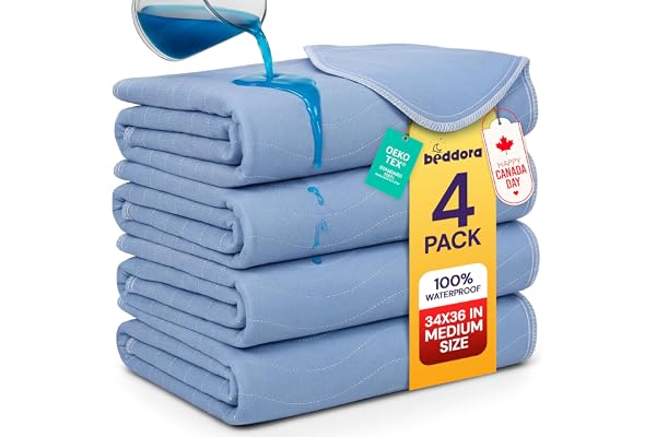 Beddora Washable Underpads 4 Pack, 34"x52" Heavy Absorbent Reusable Incontinence Pads for Kids, Adults, Elderly, and Pets, Wa