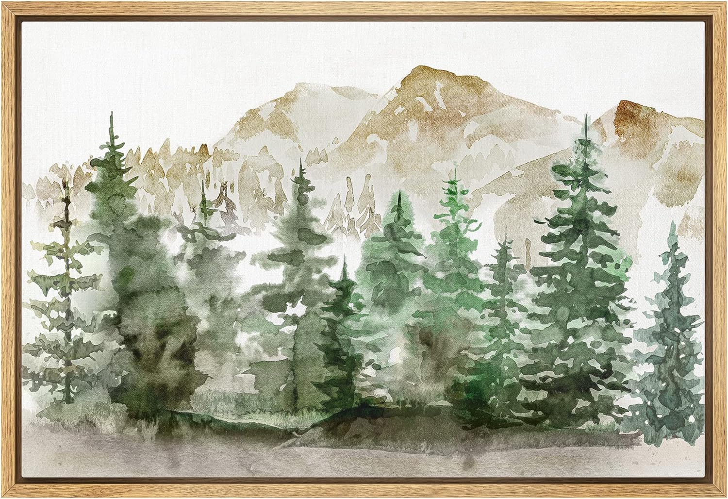 Wall Décor - wall26 Framed Canvas Print Wall Art Watercolor Mountain Forest Landscape Nature Wilderness Illustrations Modern Rustic Scenic Colorful for Living Room, Bedroom, Office - 24x36 Natural