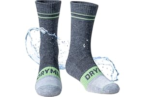 DRYMILE Mountain Waterproof Wool Socks, Breathable, Cushioned, Hiking, Skiing, Camping and All Winter Activities –Crew