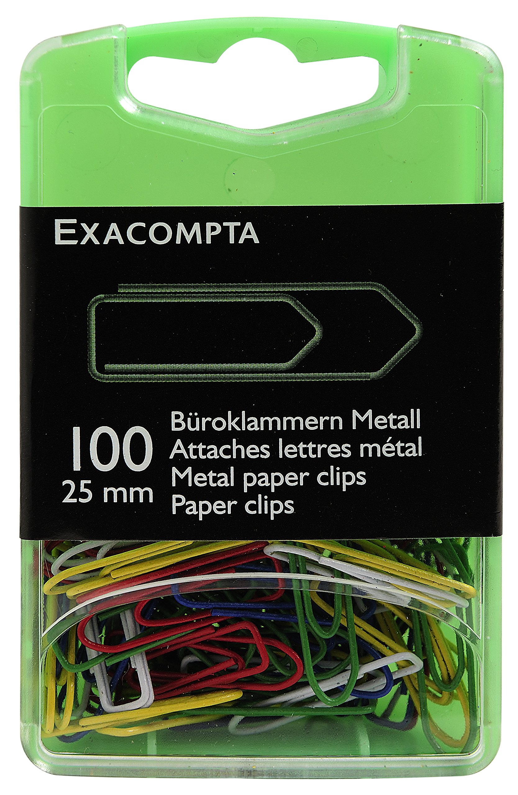 Exacompta - Ref 14744E - Coloured Paper Clips (Pack of 100) - Made from Metal, 25mm in Size, Suitable for Temporarily Binding Documents Without Damaging Them