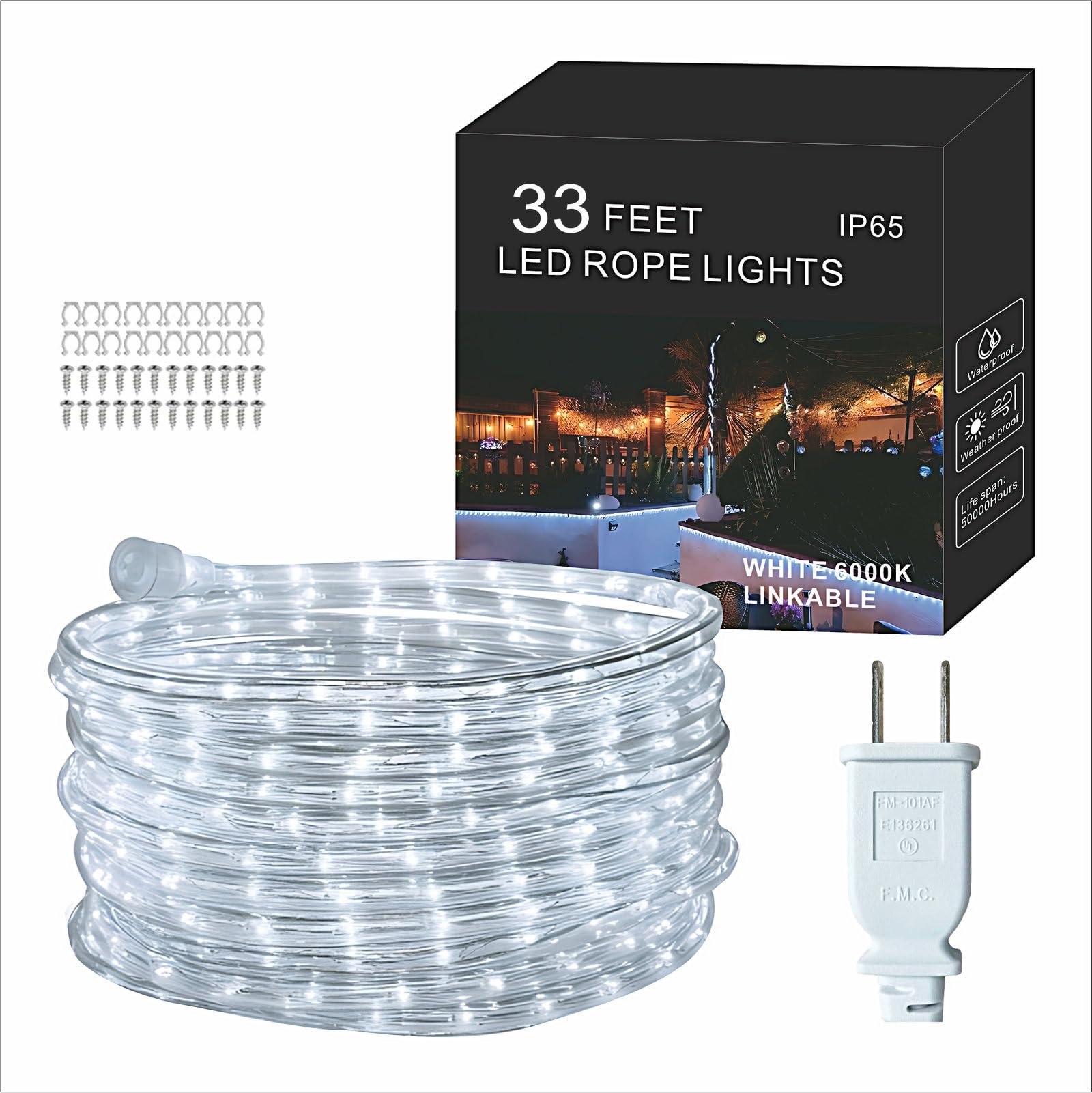 Photo 1 of FORT 33ft White Tube LED Rope Lights - Flexible & Connectable Indoor Outdoor Waterproof String Lights for Garden, Patio, Deck, Backyard, Kitchen, Christmas Decoration - Clear PVC Neon Tube Light