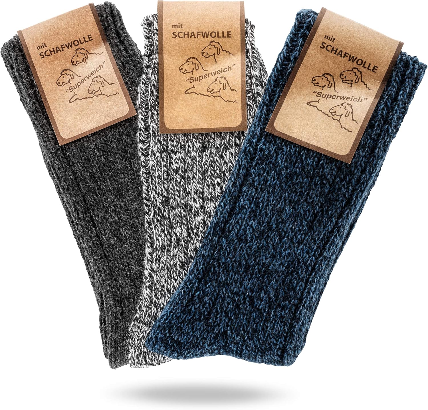 NewwerX 3 pairs of wool socks for men and women, thick Norwegian socks in various subtle colours
