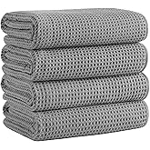 Microfiber Waffle Bath Towels, 4 Pieces, Soft, Absorbent, Fast Drying, Lint Free 430 GSM (Gray)
