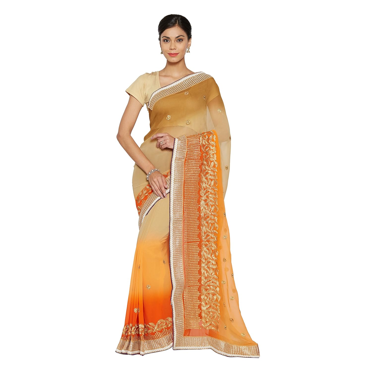florence chiffon saree with blouse piece (fl-12180_beige_free size)