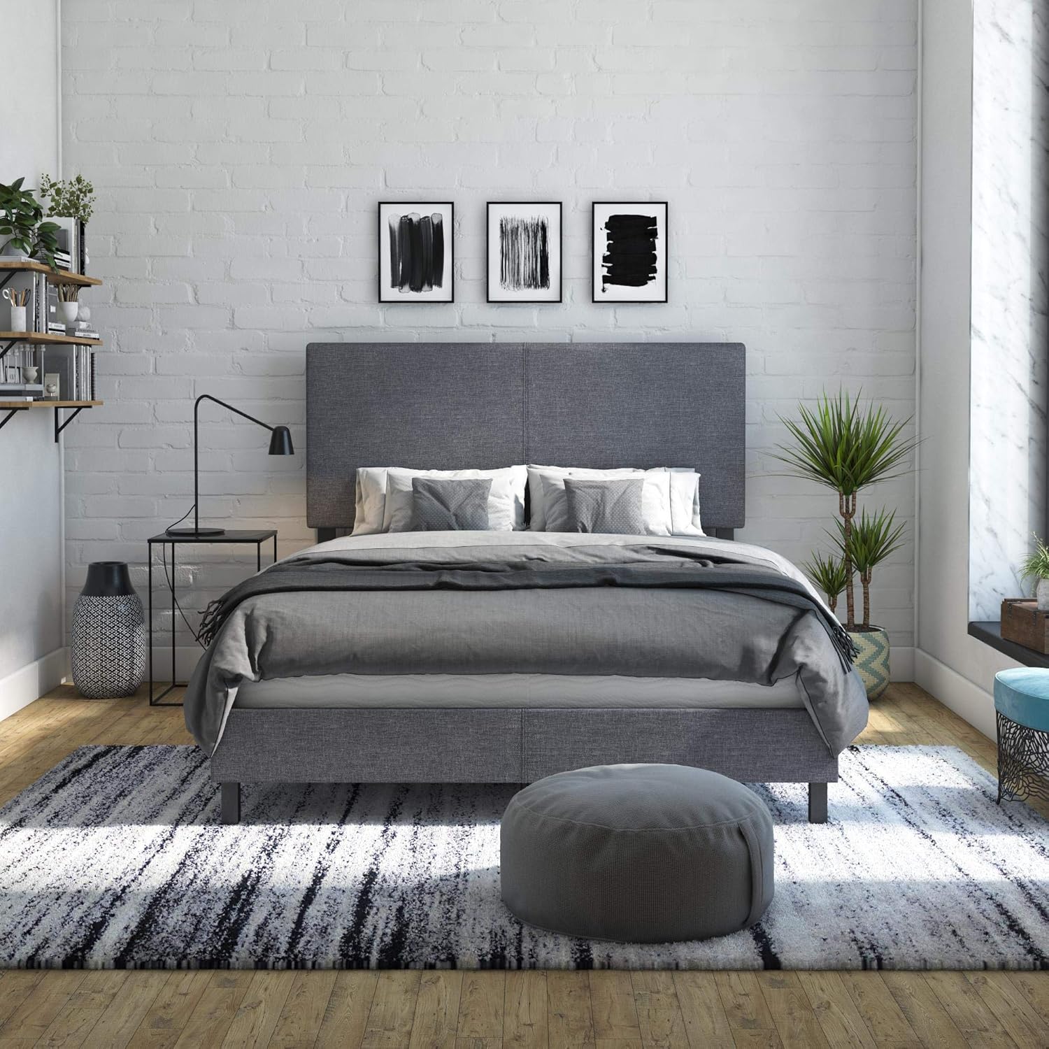 DHP Janford Upholstered Bed with Chic Design | Queen | Grey Linen: Furniture & Decor