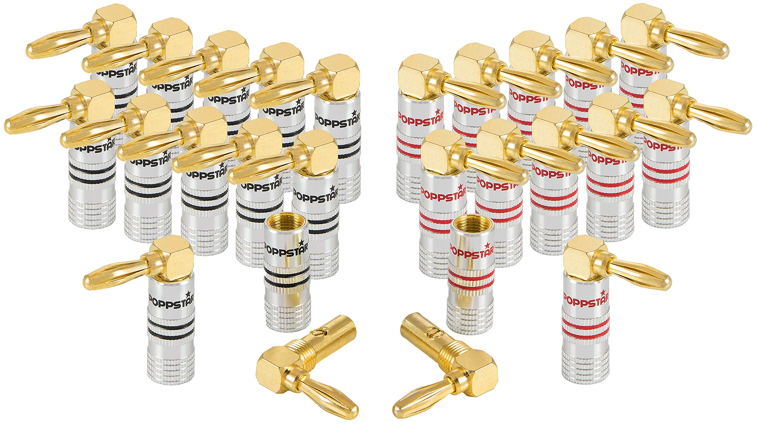 Poppstar Banana plug angled, for cables up to 4 sq mm screwed or 6 sq mm soldered, 24k gold plated contacts, pack of 24 — image 1