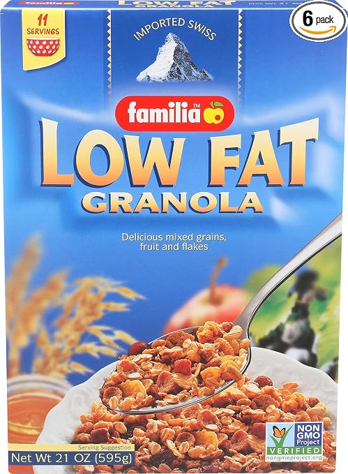 Familia low fat granola cereal oat flakes, raisins (vegetable Oil), corn flakes (maize starch, table salt, Apple Juice concentr (072762012249)