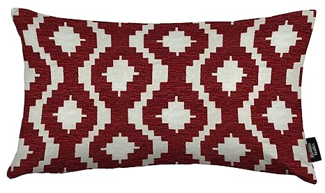 McAlister Textiles Arizona | Kissenbezug für Sofakissen in Rot | 60 x 40cm | Gewobenes geometrisches Chenille Muster | Ethno-