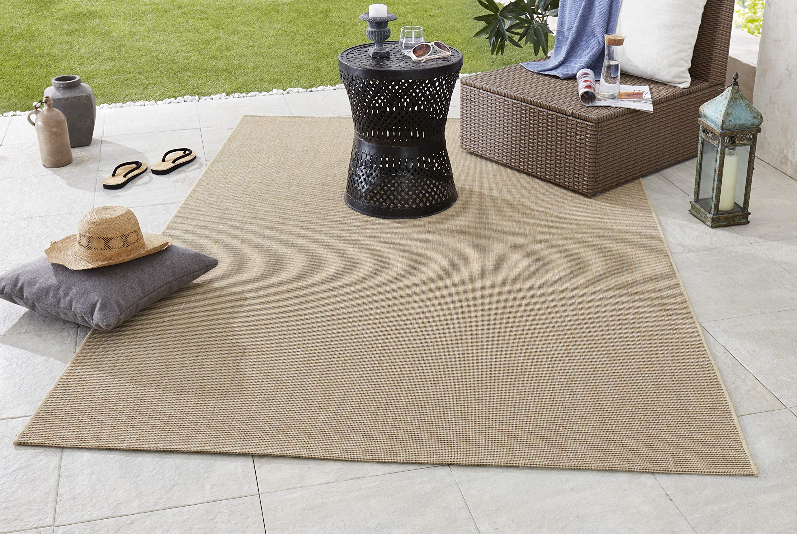 NORTHRUGS Indoor and Outdoor Rug Match 80 x 150 cm - Weatherproof Modern Plain All-Over Plain Design Runner for Balcony Patio Garden Conservatory Living Room Rug Waterproof in Beige