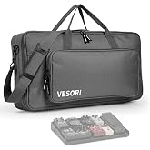 Vesori Pedalboard Bag - Fits Boss ME-80 / GT-100 / ME-90 and More - 22.5x12.5x3 Inch Fleece Lined Guitar Pedal Board Case with Shoulder Strap, Front Pocket, Non-Slip Feet, 600D Nylon (Grey)