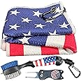 Golf Club Brush and Amercian Flag Golf Towels, Golf Groove Cleaner Cleaning kit, Golf Accessories Cleaner Tool with Strong Magnet Stick to Golf Clubs or Bag