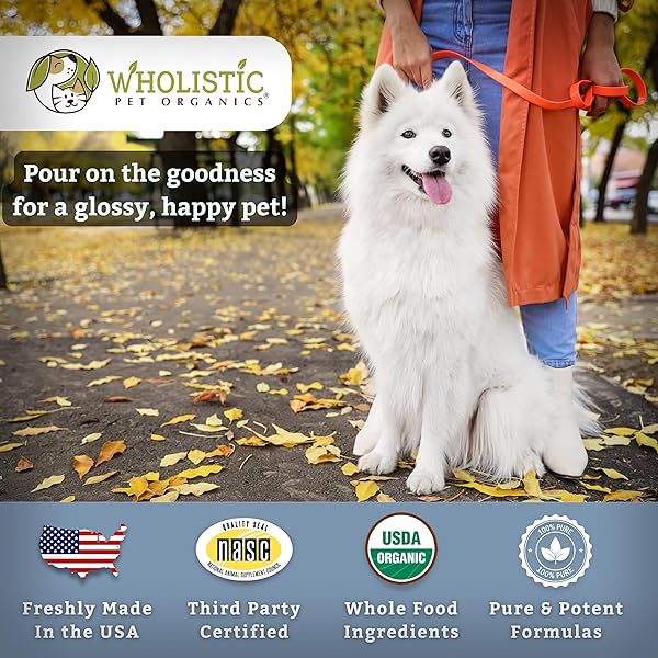 WHOLISTIC PET ORGANICS FLAXSEED OIL FOR DOGS – 16 OZ – OMEGA 3 SUPPLEMENT FOR DOG ITCHY SKIN, DRY SKIN RELIEF & SHEDDING – SKIN & COAT VITAMINS